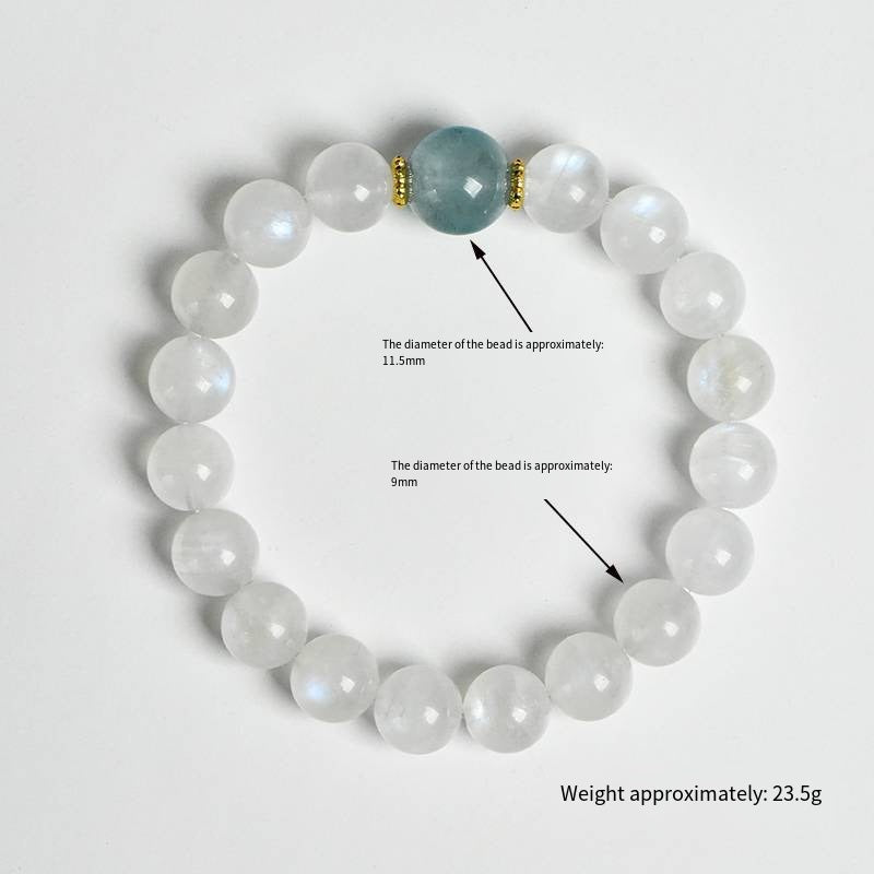 "The moon rises from the sea" design bracelet: Moonstone star River Chain · aquamarine Moon bead