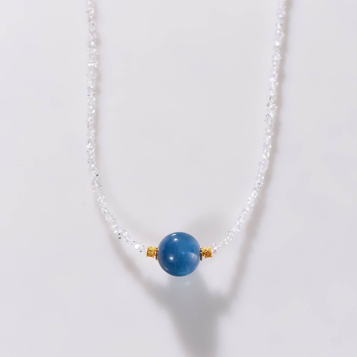 Ice Pole Starlight · 16mm Aquamarine Shines on the collarbone chain: The heart of polar glaciers, studded with galactic diamonds