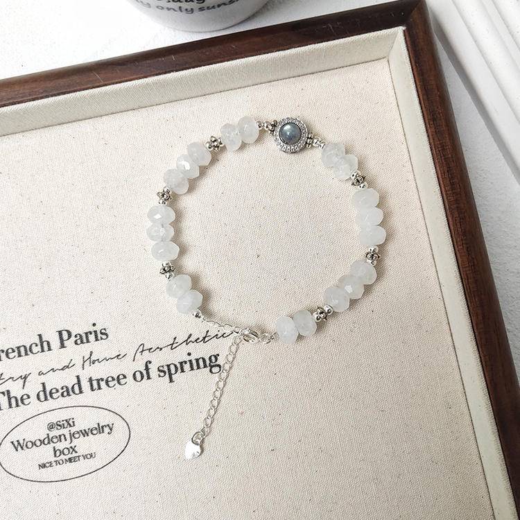 ✨ Pure Realm · Energy Flow ✨ White Ghost beaded Faceted Bracelet · Dancing with Grey Moonlight