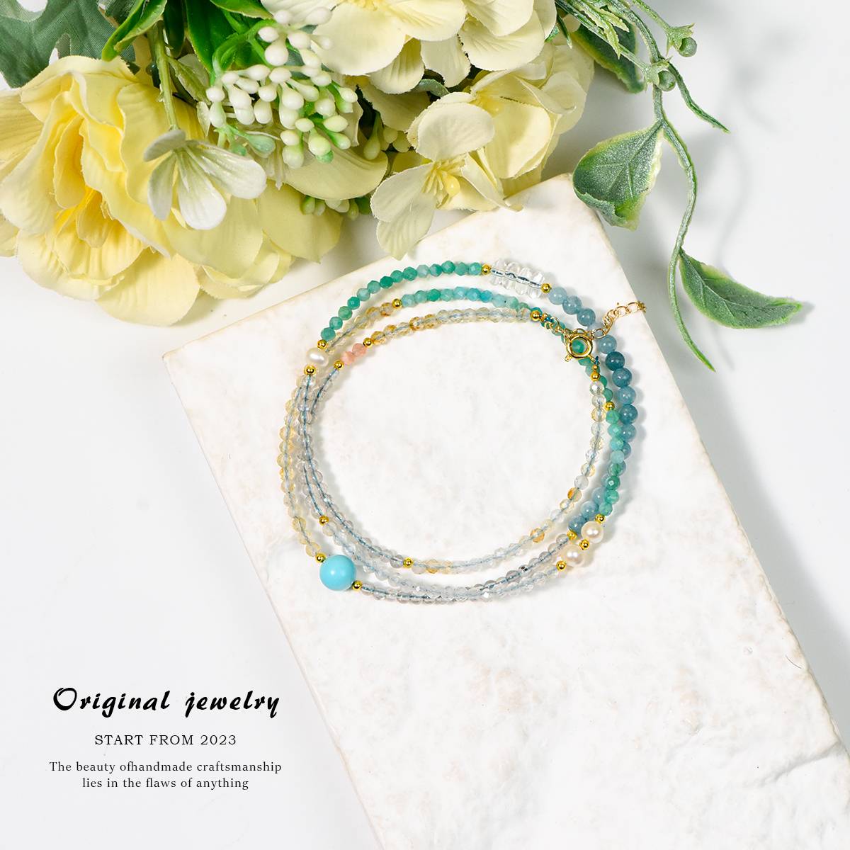 A hidden paradise of sea islands · Multi-Treasure Energy Collarbone Chain: The clear waves of aquamarine and the ripples of Tianhe stone jointly compose the wind of the ocean