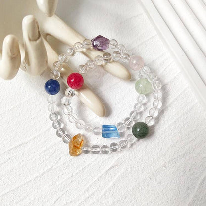 Celestial Chakra: Double Strand White Quartz & 7 Gemstone Bracelet
