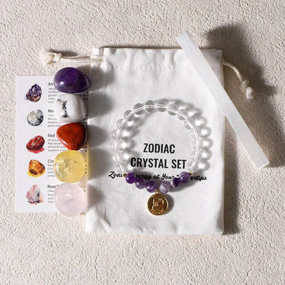 Your zodiac sign is the starry river worn on your hand. - Twelve Zodiac Signs Healing Bracelet Set -- White Crystal Energy Base Station × 60 Constellation Primordial Stones × Unlock Your zodiac Energy Formula