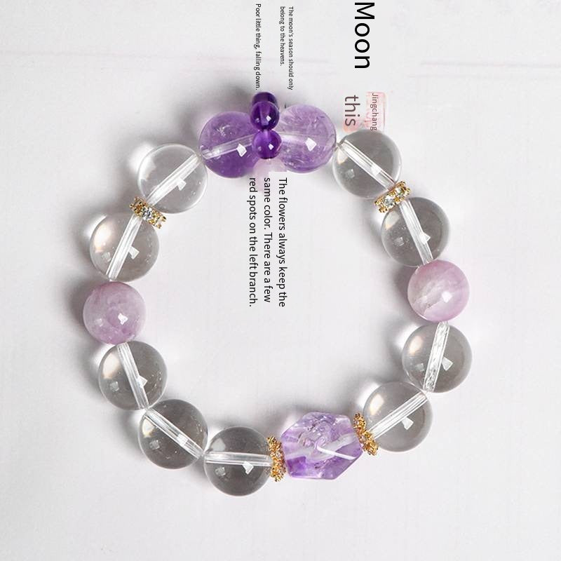 Stellar Prism: Faceted White Quartz, Amethyst & Kunzite Power Bracelet