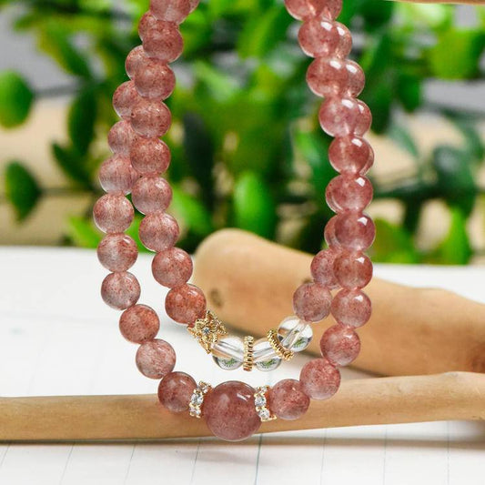 【 strawberry white Crystal Double Loop Bracelet 】 -- Sweet energy · Pure guardian