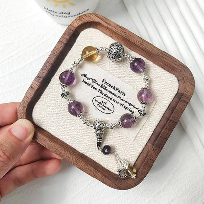 Left hand wisdom, right hand abundance! Amethyst yellow crystal bracelet, helping you "thoughts flow like a spring, wealth follows wisdom"!