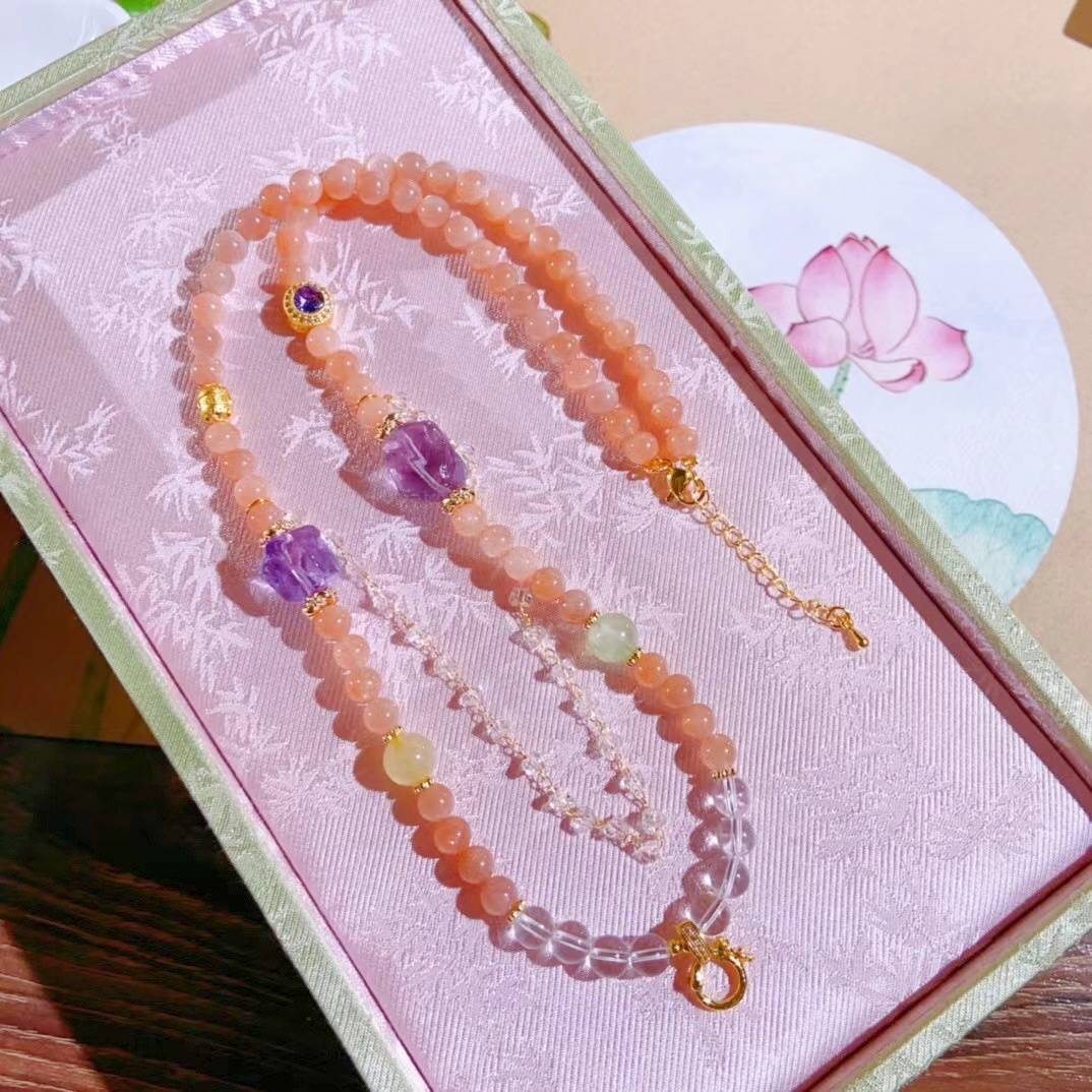 "Sun Star Trail" Natural Sunstone Universal Energy Chain: With the star engine in hand, you can fold the light-year scale