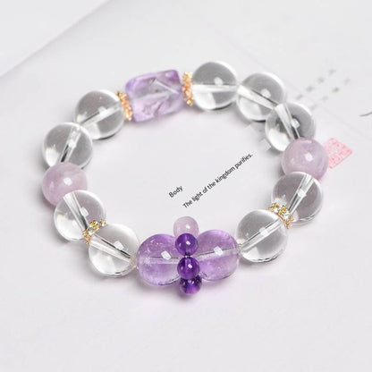 Stellar Prism: Faceted White Quartz, Amethyst & Kunzite Power Bracelet