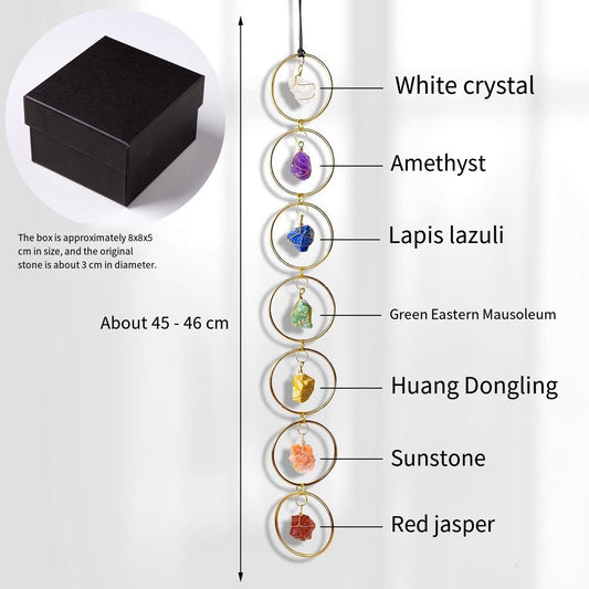 "Seven-color Flow · Energy Resonance" Natural seven-color crystal rough stone circular pendant: Yoga Chakra Companion · Home Wind Chime Energy Field