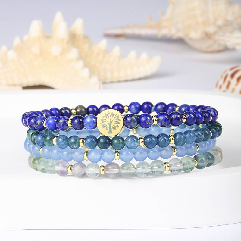 Interstellar Wisdom Navigator: Lapis lazuli, Blue Phosphorus Gray, blue chalcedony, Fluorite Four-level Intuitive Awakening Energy Ring