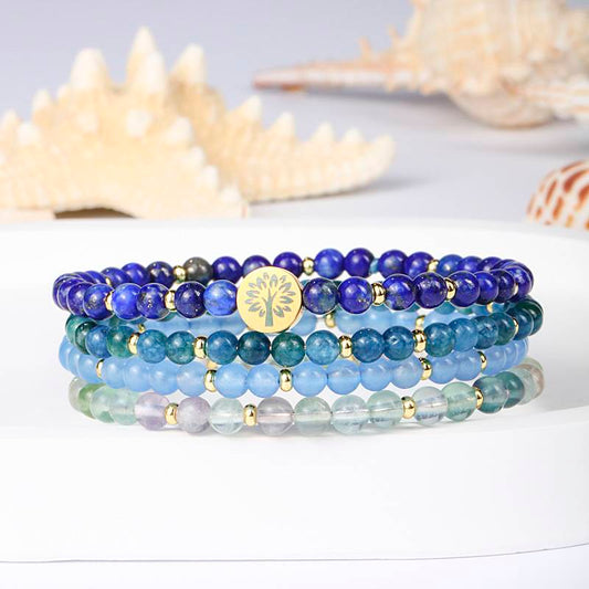 Interstellar Wisdom Navigator: Lapis lazuli, Blue Phosphorus Gray, blue chalcedony, Fluorite Four-level Intuitive Awakening Energy Ring