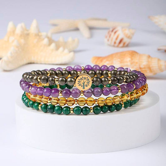 Wrist Wealth Perpetual Motion Machine: Pyrite, amethyst, citrine, malachite Four-level Abundant Energy Ring