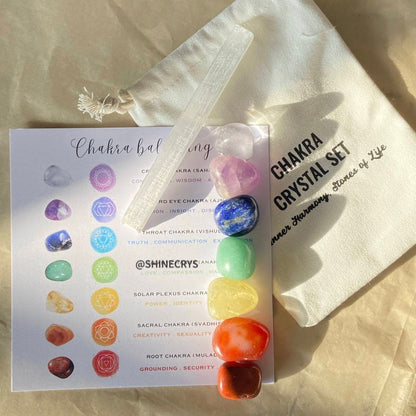 Activate the Life Energy Field! Classic Seven Chakra Healing Stone Set · One Set Awakens the Self-healing power of the Body and Mind -- Contains 7 chakra natural crystal stones + gypsum energy bars + customized interpretation cards + sacred storage bags