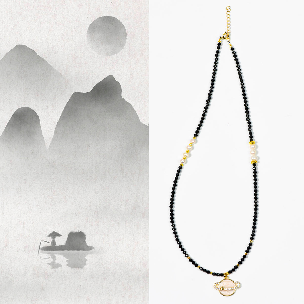 Dark Universe Poem · Black Spinel Pearl Collarbone Chain: The Romantic Starry Universe That Falls into the Neck