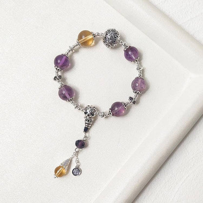 Left hand wisdom, right hand abundance! Amethyst yellow crystal bracelet, helping you "thoughts flow like a spring, wealth follows wisdom"!