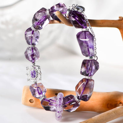 Natural Amethyst Beaded Bracelet  Amethyst Faceted Bracelet