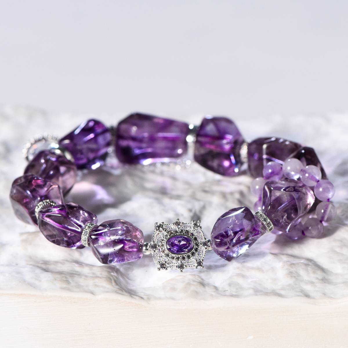 Natural Amethyst Beaded Bracelet  Amethyst Faceted Bracelet