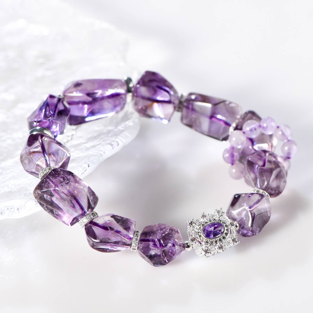 Natural Amethyst Beaded Bracelet  Amethyst Faceted Bracelet
