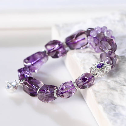 Natural Amethyst Beaded Bracelet  Amethyst Faceted Bracelet