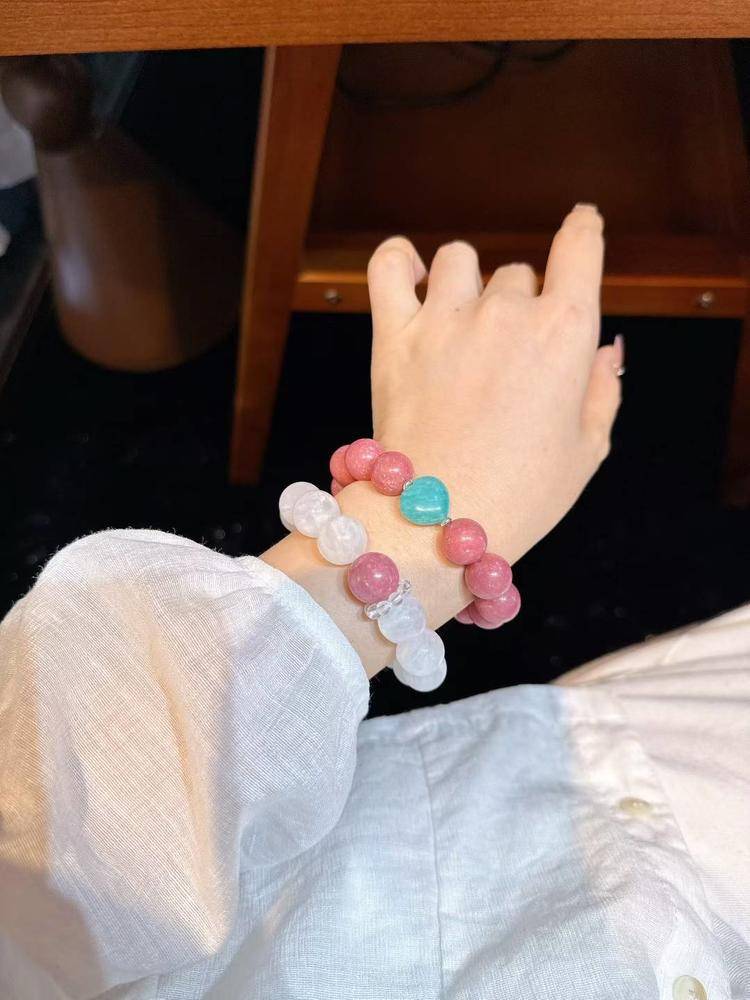 Nebula Heartland: White Phantom & Rose Quartz Duo Bracelet Set