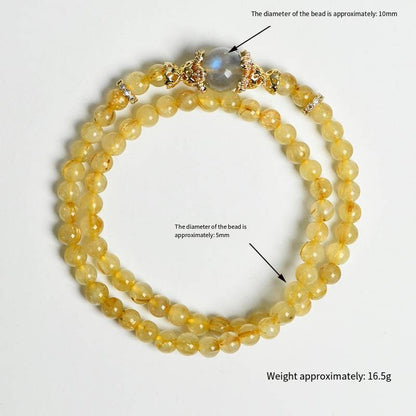 "Sun and Moon Echoes" Double Ring Golden Hair Crystal Grey Moonlight Bracelet: 5mm Fine Golden Glow + 10mm Cool Moonlight ✨🌟