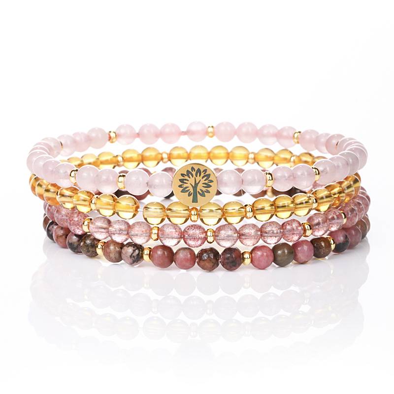 Heart Chakra Sustainable Garden: Rose Quartz, Citrine, Strawberry Crystal, Rose Rose Four-level Love and Happiness Energy Ring