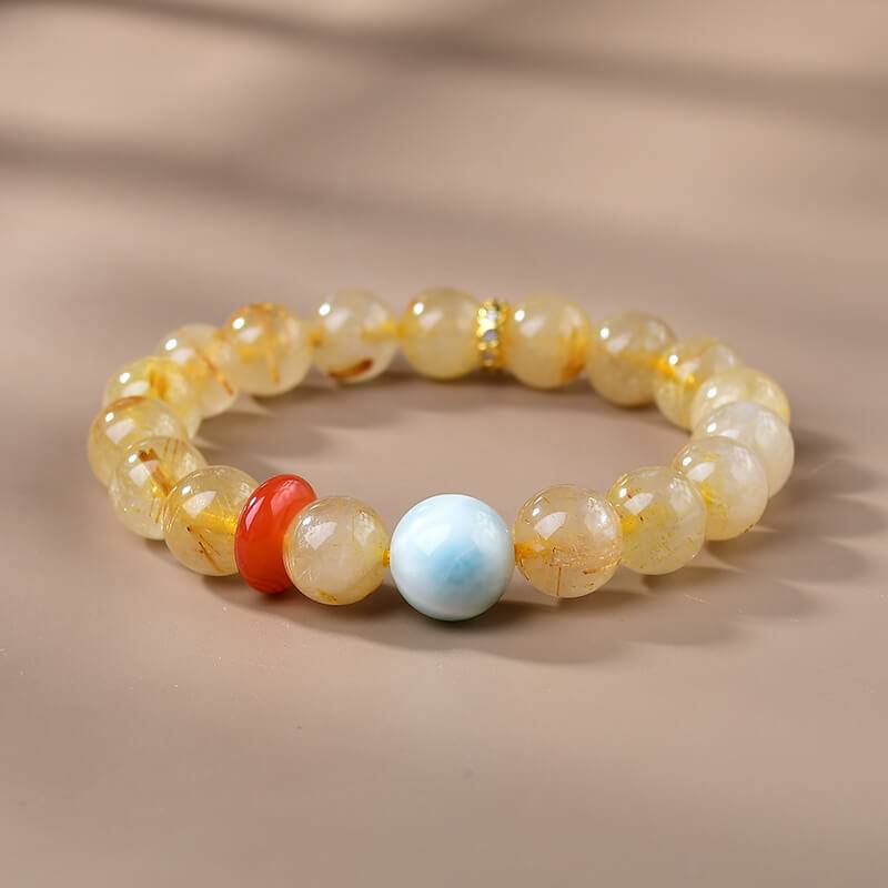 【 Mountain and Sea Synergy 】 Golden Crystal · Nanhong Peace Pendant · Sea-patterned Stone Top Bead Design Energy Bracelet
