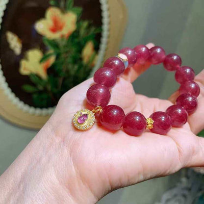 🌸 【 Natural strawberry Crystal Bracelet 】 -- Sweet love · Attracting wealth and Good fortune 🌸