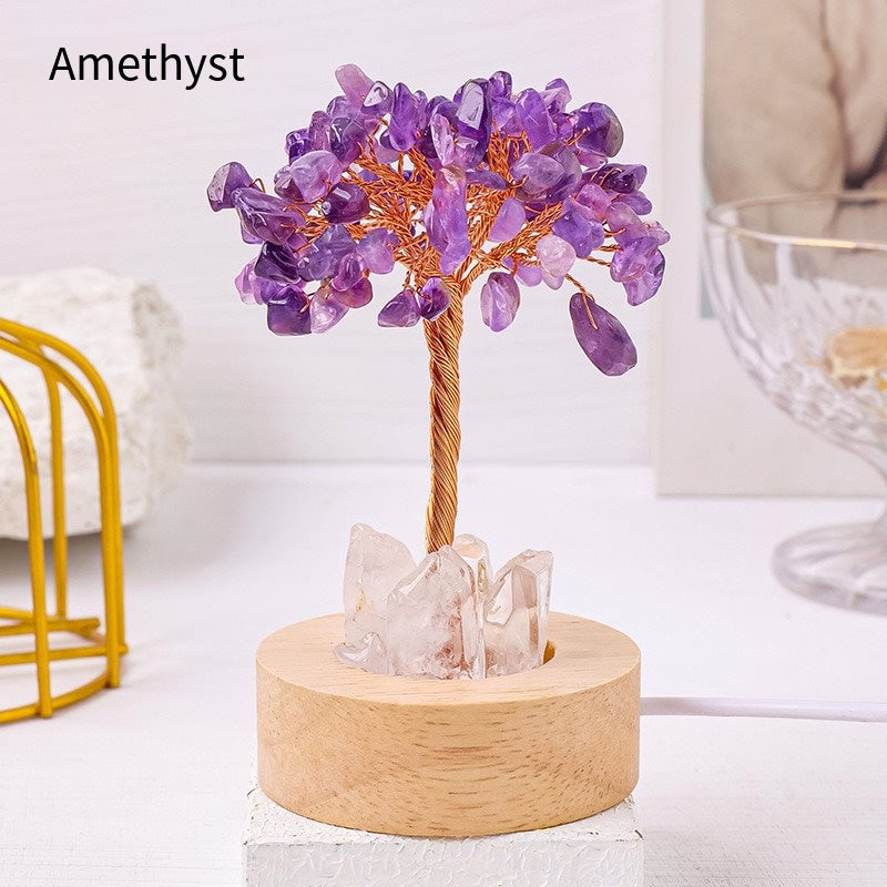 Natural Crystal Tree Night Light: Crystal Cluster Soft Light Healing the Late Night ·USB Touch Dimming: 7-color High-energy Crystal Seeds to choose from