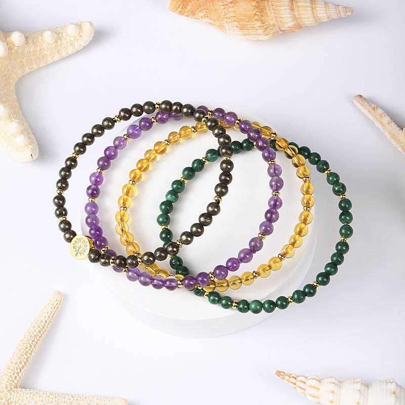 Wrist Wealth Perpetual Motion Machine: Pyrite, amethyst, citrine, malachite Four-level Abundant Energy Ring