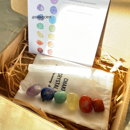 Activate the Life Energy Field! Classic Seven Chakra Healing Stone Set · One Set Awakens the Self-healing power of the Body and Mind -- Contains 7 chakra natural crystal stones + gypsum energy bars + customized interpretation cards + sacred storage bags