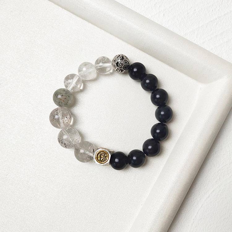 Night Bastion: Black Obsidian & Sheen Obsidian Men's Bracelet