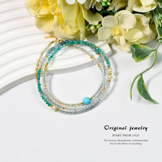 A hidden paradise of sea islands · Multi-Treasure Energy Collarbone Chain: The clear waves of aquamarine and the ripples of Tianhe stone jointly compose the wind of the ocean
