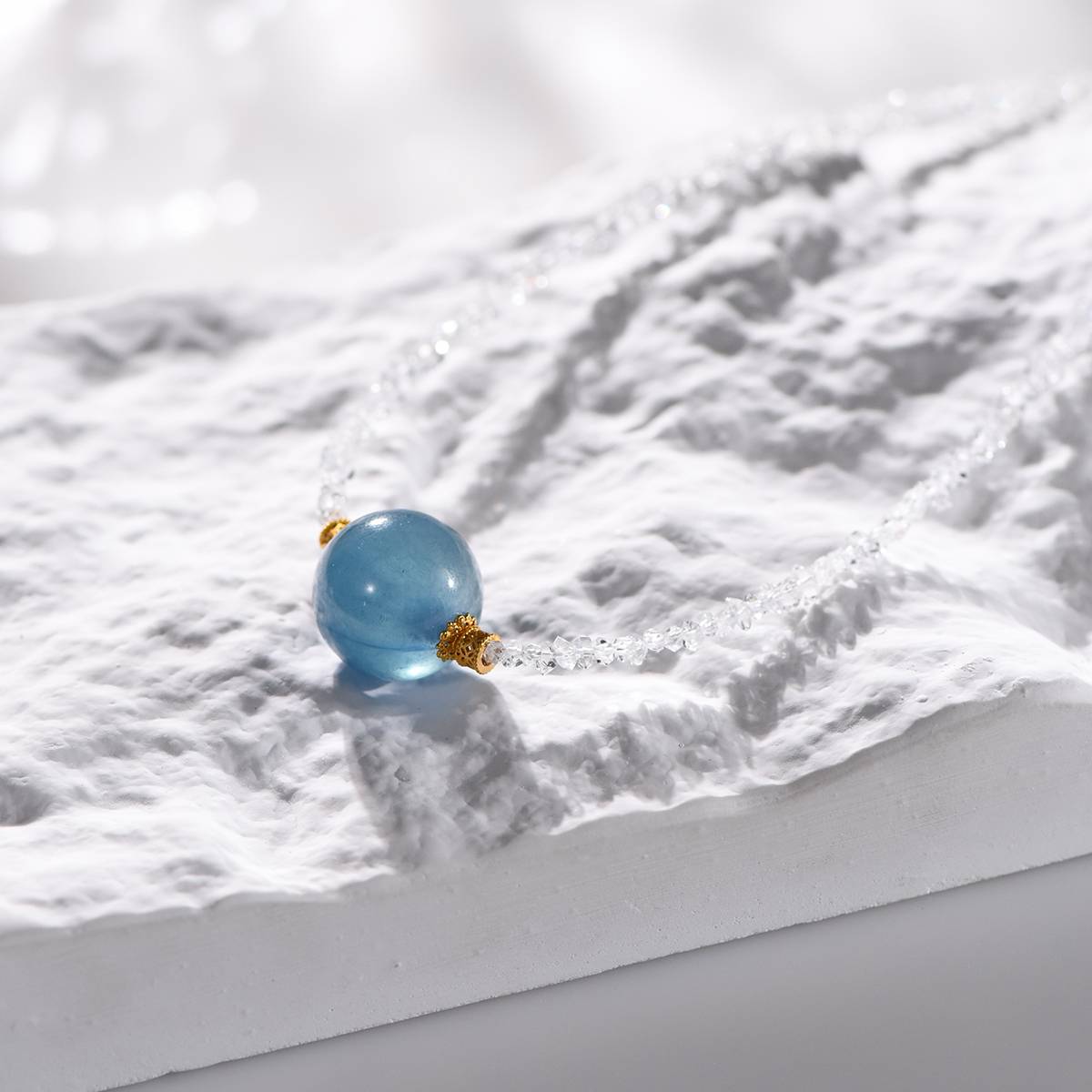 Ice Pole Starlight · 16mm Aquamarine Shines on the collarbone chain: The heart of polar glaciers, studded with galactic diamonds