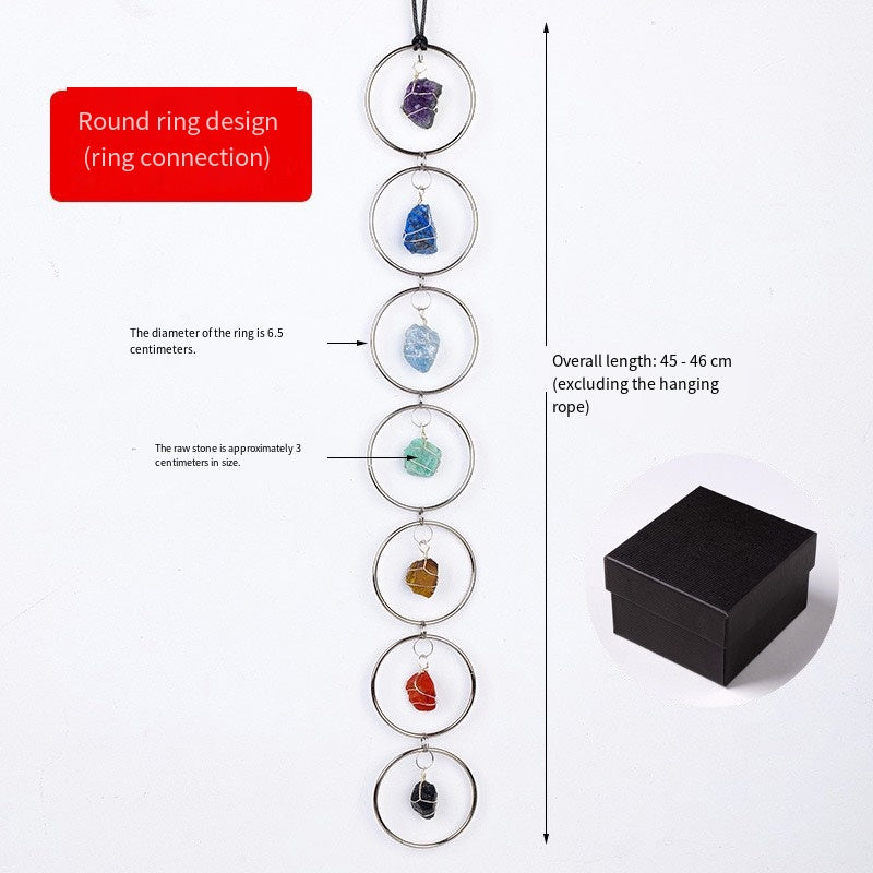"Seven-color Flow · Energy Resonance" Natural seven-color crystal rough stone circular pendant: Yoga Chakra Companion · Home Wind Chime Energy Field
