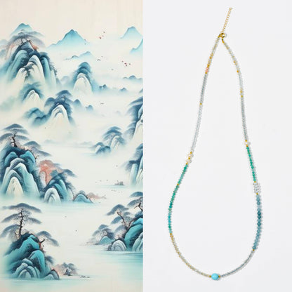 A hidden paradise of sea islands · Multi-Treasure Energy Collarbone Chain: The clear waves of aquamarine and the ripples of Tianhe stone jointly compose the wind of the ocean