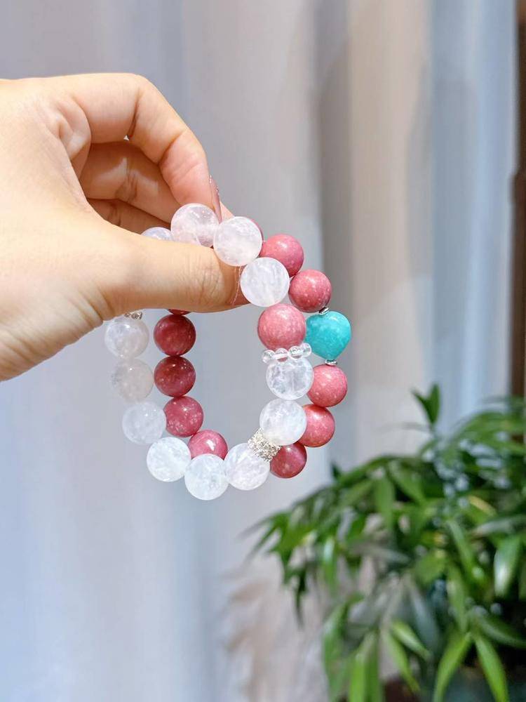 Nebula Heartland: White Phantom & Rose Quartz Duo Bracelet Set