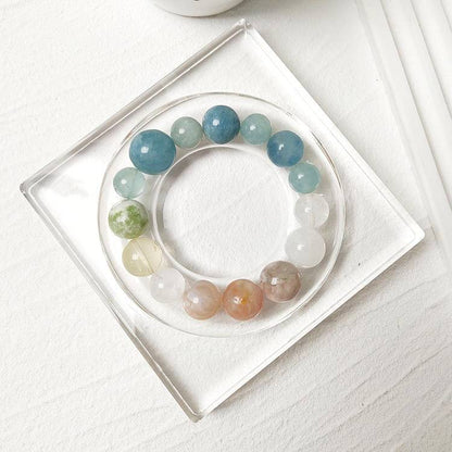 Sakura Promenade: Aquamarine, Xiuyan Jade & Cherry Blossom Agate Bracelet