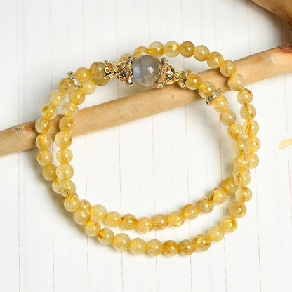 "Sun and Moon Echoes" Double Ring Golden Hair Crystal Grey Moonlight Bracelet: 5mm Fine Golden Glow + 10mm Cool Moonlight ✨🌟