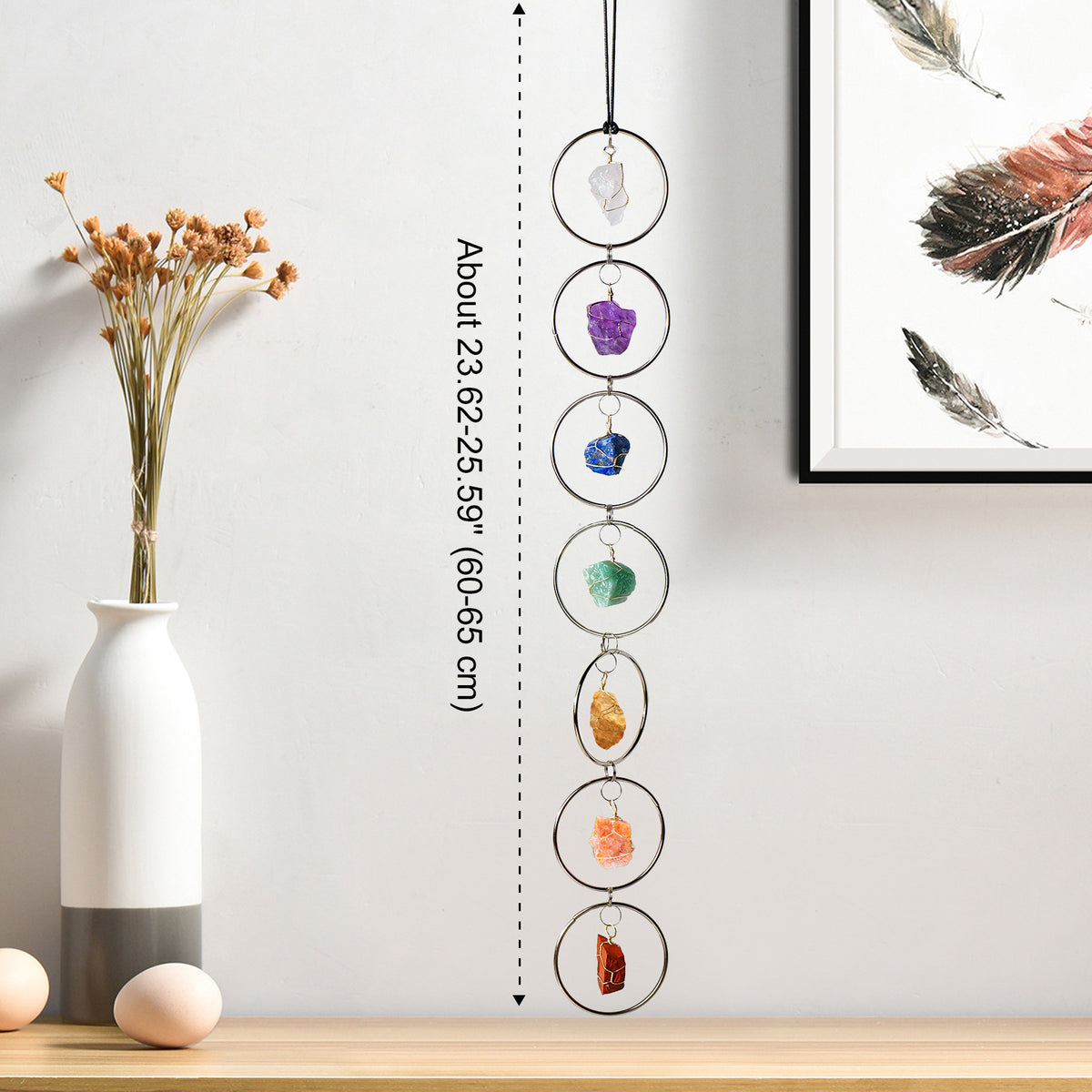 "Seven-color Flow · Energy Resonance" Natural seven-color crystal rough stone circular pendant: Yoga Chakra Companion · Home Wind Chime Energy Field
