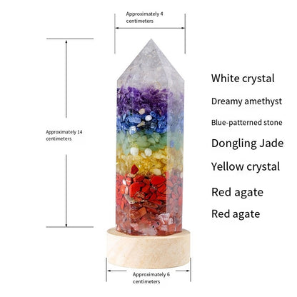 "Pillow Starry River · Energy Guardian" Natural Crystal Crushed Stone Column Night Light: Seven-Color Chakra Energy Light Waves vs. Rose Crystal Gentle Healing Field