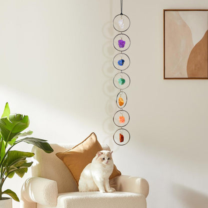 "Seven-color Flow · Energy Resonance" Natural seven-color crystal rough stone circular pendant: Yoga Chakra Companion · Home Wind Chime Energy Field