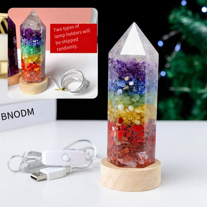 "Pillow Starry River · Energy Guardian" Natural Crystal Crushed Stone Column Night Light: Seven-Color Chakra Energy Light Waves vs. Rose Crystal Gentle Healing Field