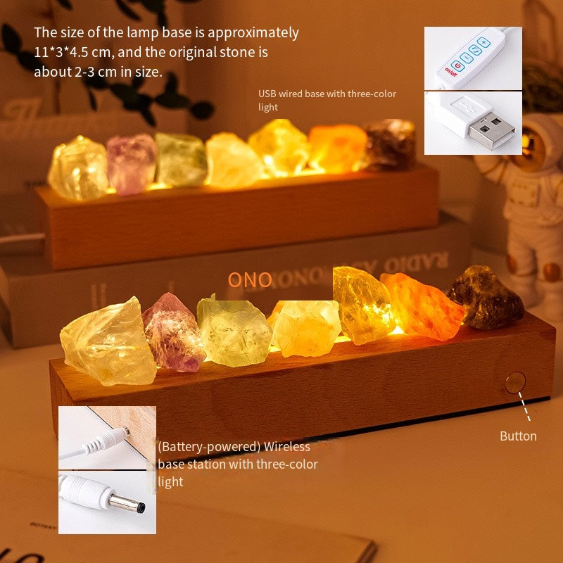One lamp gathers seven colors · Energy Accompanies the night Peace: Natural Crystal Rough Stone Night Light