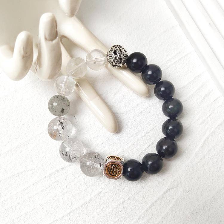 Night Bastion: Black Obsidian & Sheen Obsidian Men's Bracelet