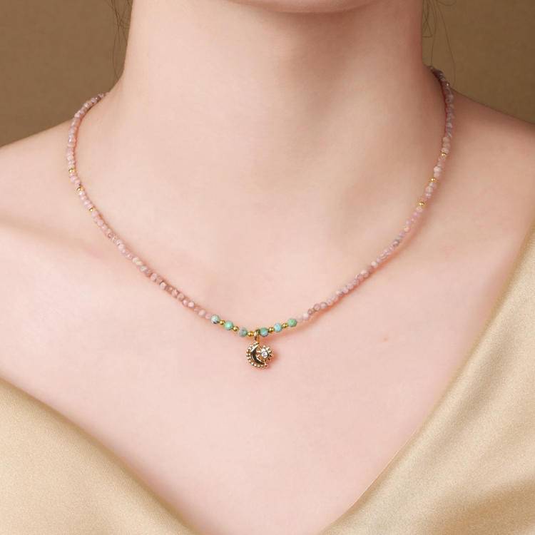 "Star Dome Pulsation" Red Jasper Faceted Sun, Moon and Celestial Body Necklace