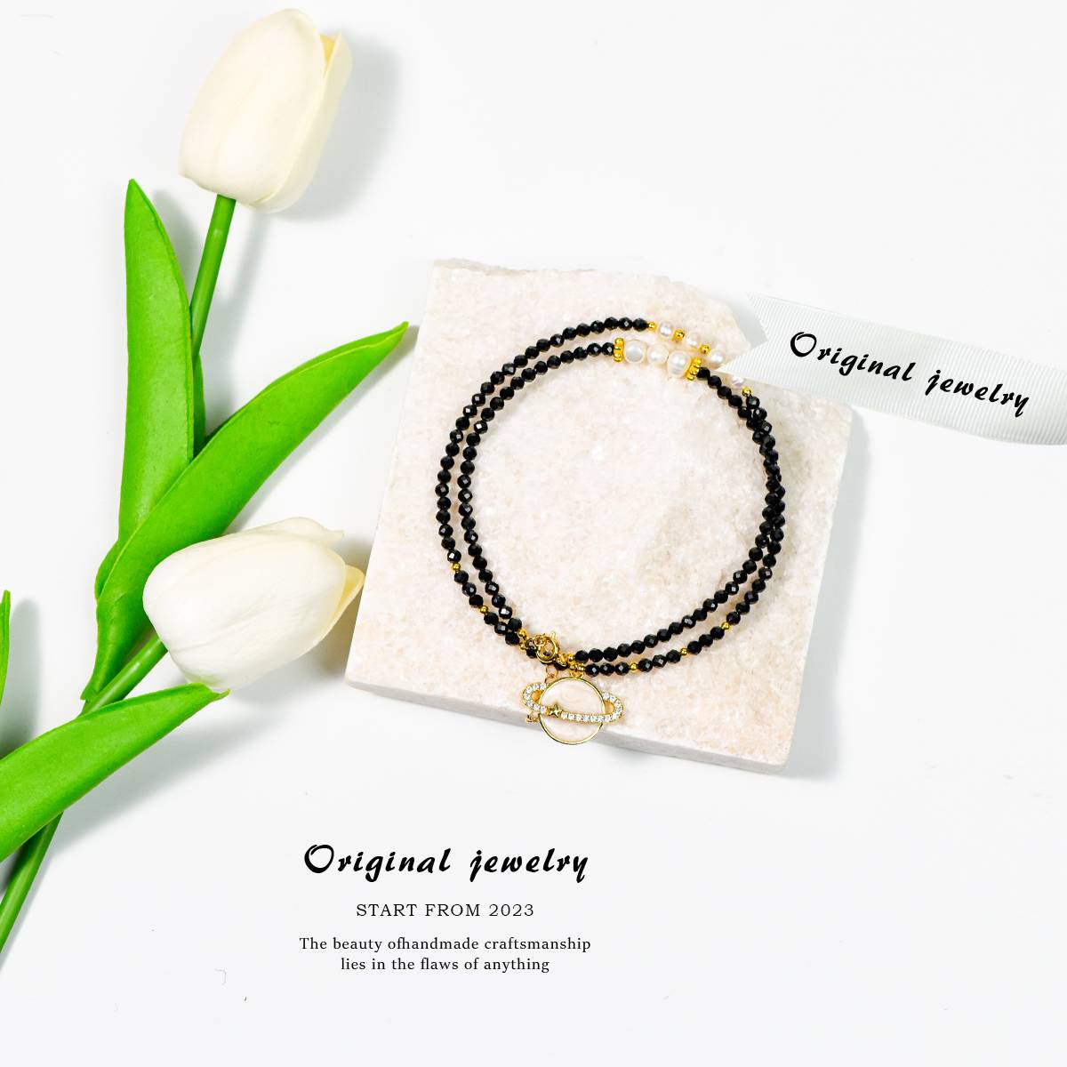 Dark Universe Poem · Black Spinel Pearl Collarbone Chain: The Romantic Starry Universe That Falls into the Neck