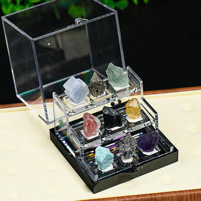 Nine-in-one Raw Stone Mineral Label Box: Mineral Special Forces from the Center of the Earth to Outer Space - Portable High-energy Physics Laboratory