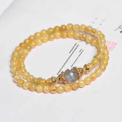 "Sun and Moon Echoes" Double Ring Golden Hair Crystal Grey Moonlight Bracelet: 5mm Fine Golden Glow + 10mm Cool Moonlight ✨🌟