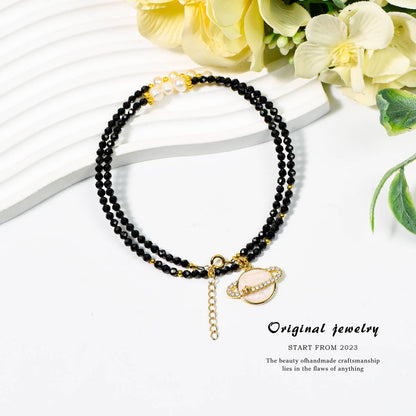 Dark Universe Poem · Black Spinel Pearl Collarbone Chain: The Romantic Starry Universe That Falls into the Neck