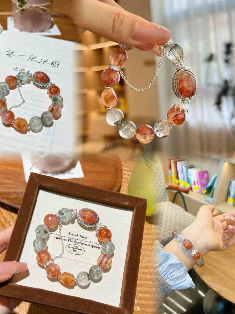 🔥 Wood Fire Transparency · Good Fortune Spreading like Wildfire 🔥 Xi Wood Fire Crystal Red Gel Flower Ghost Bracelet